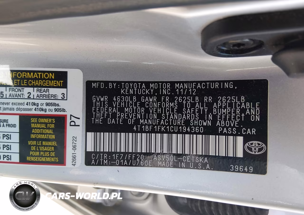 2012 Toyota Camry Se VIN:4T1BF1FK1CU194360 - 9