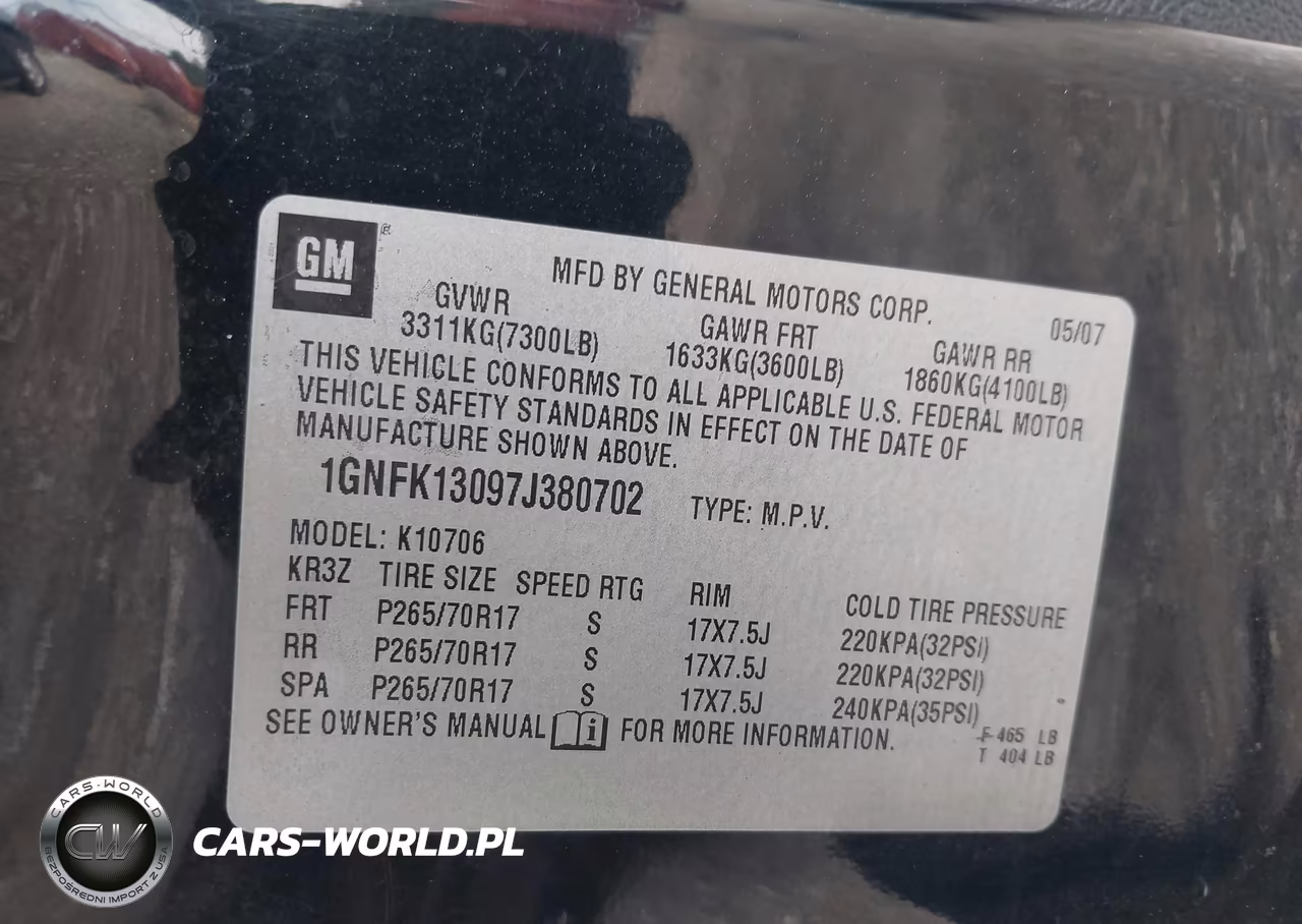 2007 Chevrolet Tahoe Lt VIN:1GNFK13097J380702 - 9
