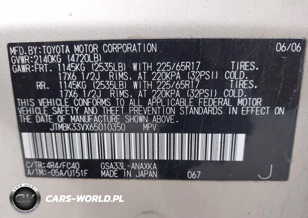 2006 Toyota Rav4 Base V6 VIN:JTMBK33VX65010350 - 9