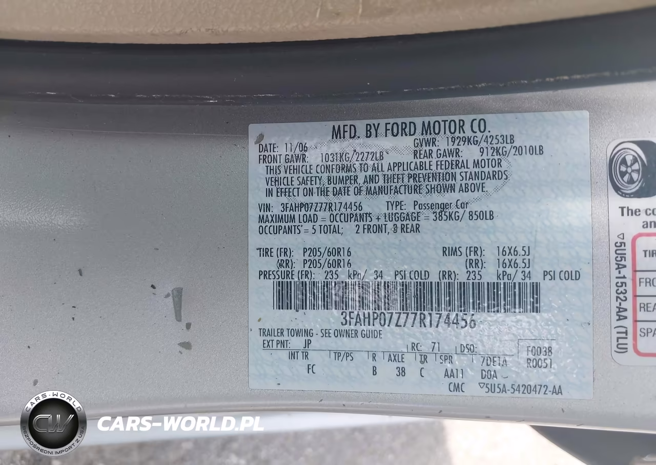 2007 Ford Fusion Se VIN:3FAHP07Z77R174456 - 9