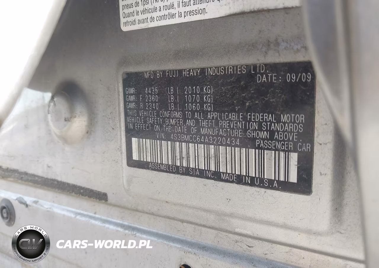 2010 Subaru Legacy 2.5I Premium VIN:4S3BMCC64A3220434 - 9