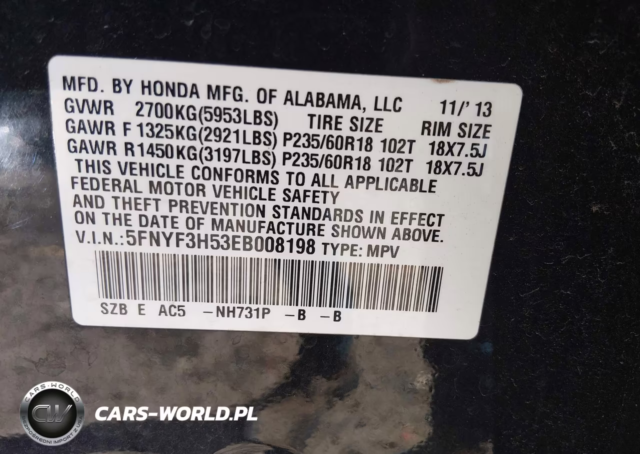 2014 Honda Pilot Ex-L VIN:5FNYF3H53EB008198 - 9