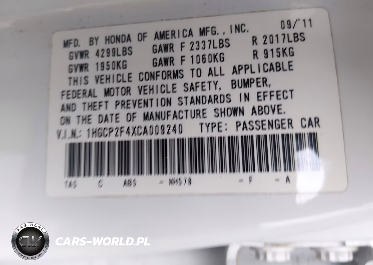 2012 Honda Accord 2.4 Lx-P VIN:1HGCP2F4XCA009240 - 9