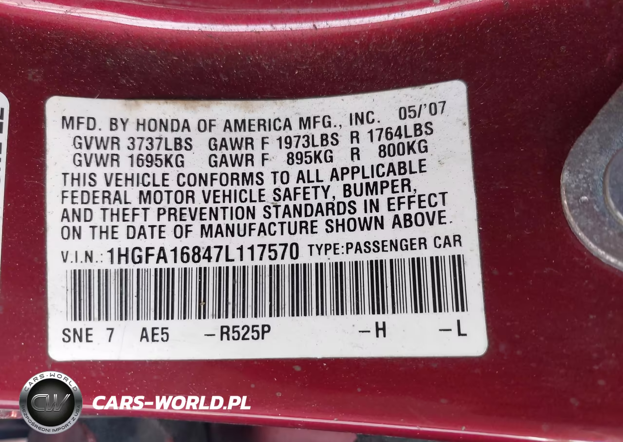 2007 Honda Civic Ex VIN:1HGFA16847L117570 - 9