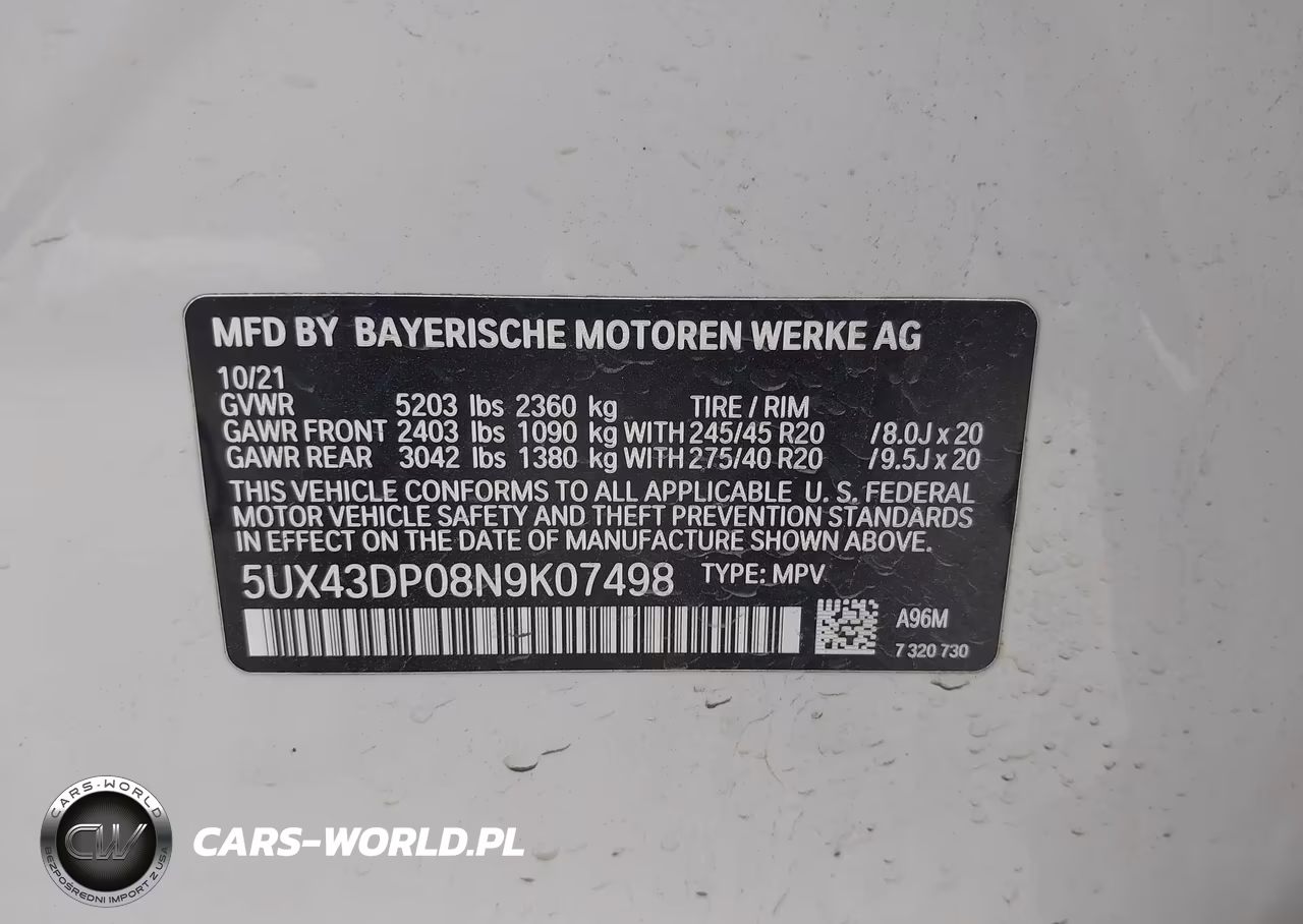 2022 BMW X3 Sdrive30I VIN:5UX43DP08N9K07498 - 9
