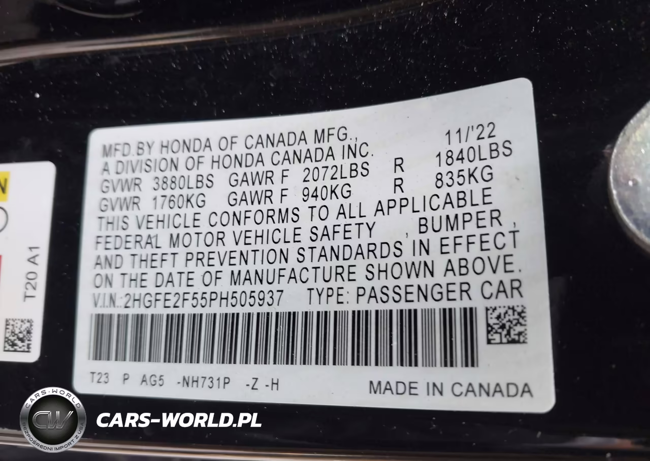 2023 Honda Civic Sport VIN:2HGFE2F55PH505937 - 9