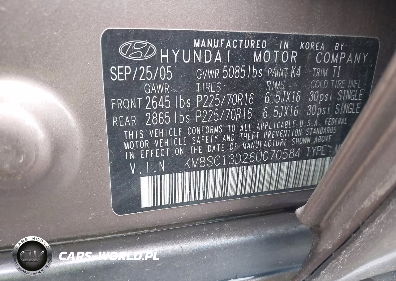 2006 Hyundai Santa Fe Gls VIN:KM8SC13D26U070584 - 9