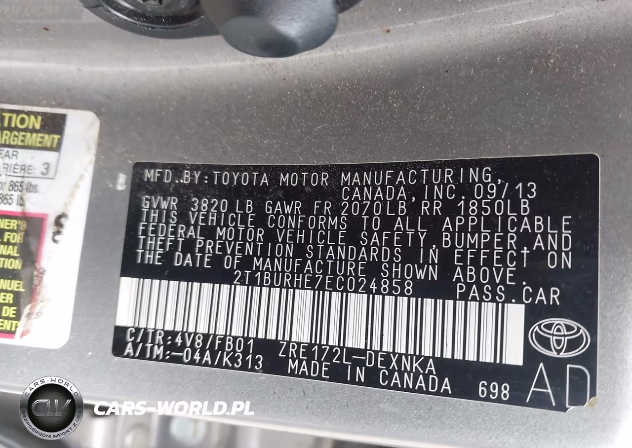 2014 Toyota Corolla Le Plus VIN:2T1BURHE7EC024858 - 9