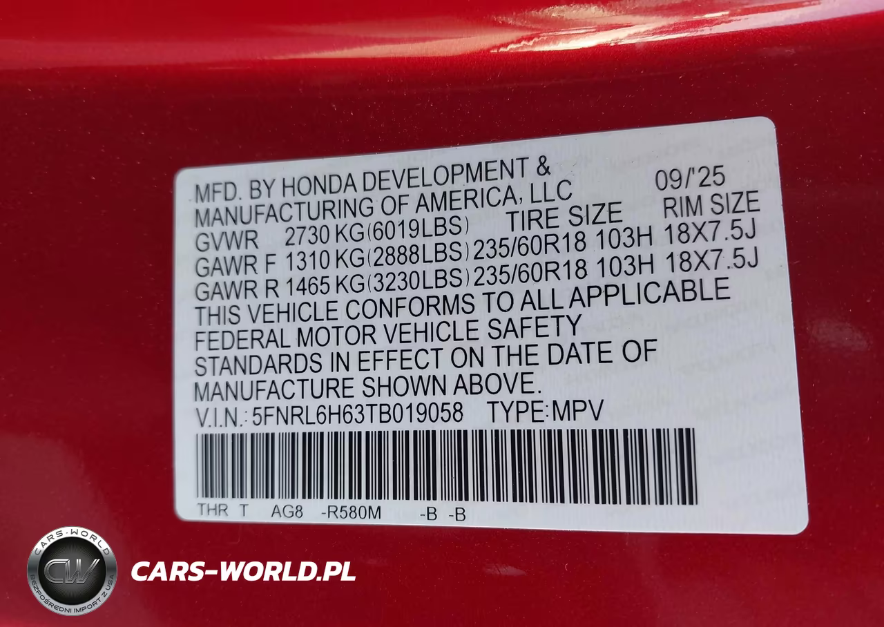 2026 Honda Odyssey Ex-L VIN:5FNRL6H63TB019058 - 9