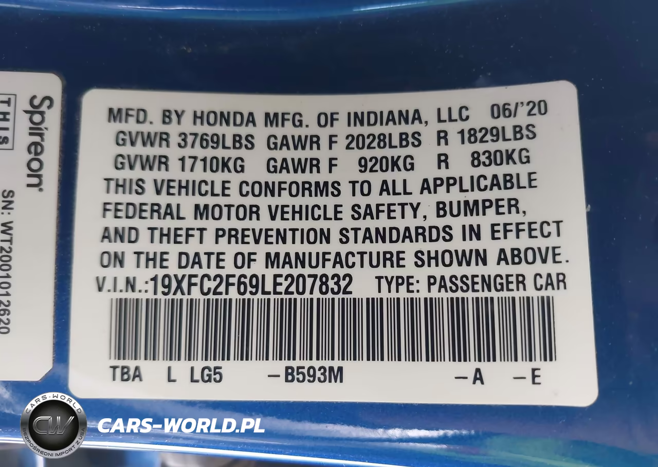 2020 Honda Civic Lx VIN:19XFC2F69LE207832 - 9