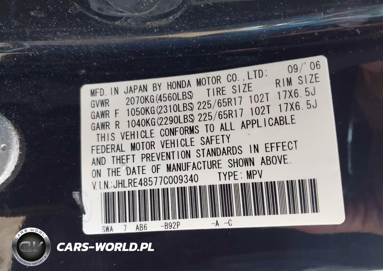 2007 Honda Cr-V Ex VIN:JHLRE48577C009340 - 9