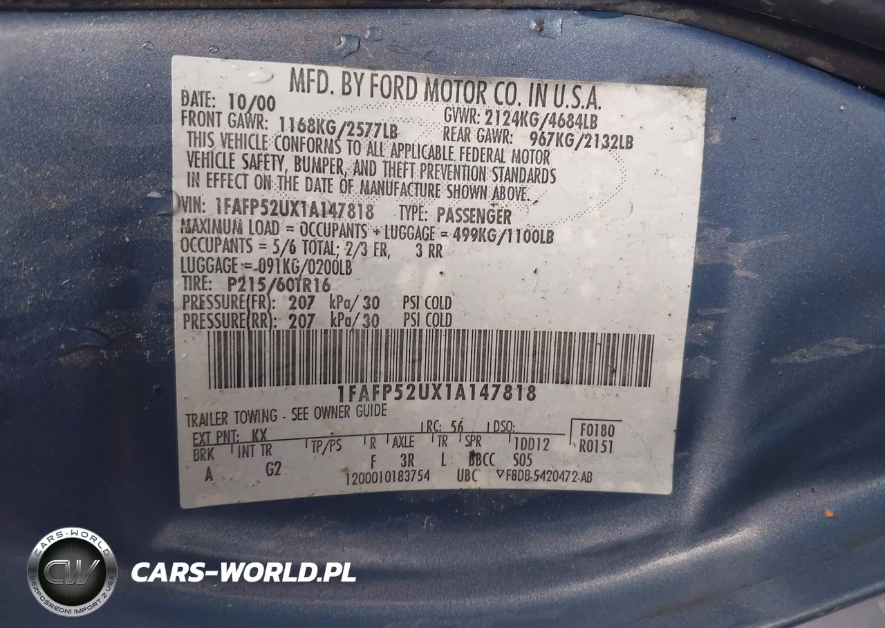 2001 Ford Taurus Lx VIN:1FAFP52UX1A147818 - 9
