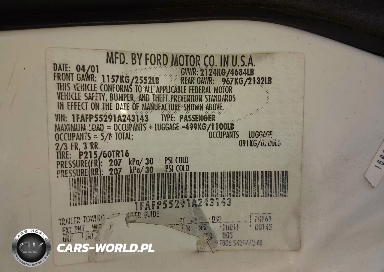2001 Ford Taurus Ses VIN:1FAFP55291A243143 - 9