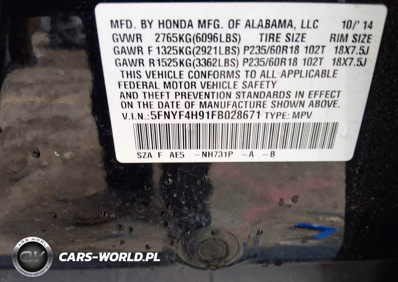 2015 Honda Pilot Touring VIN:5FNYF4H91FB028671 - 9