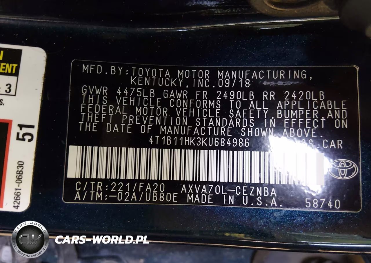2019 Toyota Camry Le VIN:4T1B11HK3KU684986 - 9