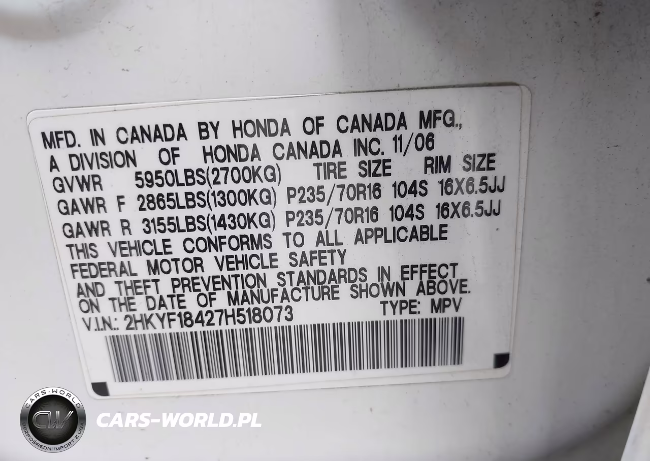 2007 Honda Pilot Ex VIN:2HKYF18427H518073 - 9