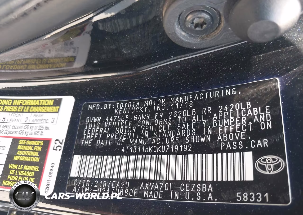 2019 Toyota Camry Se VIN:4T1B11HK0KU719192 - 9