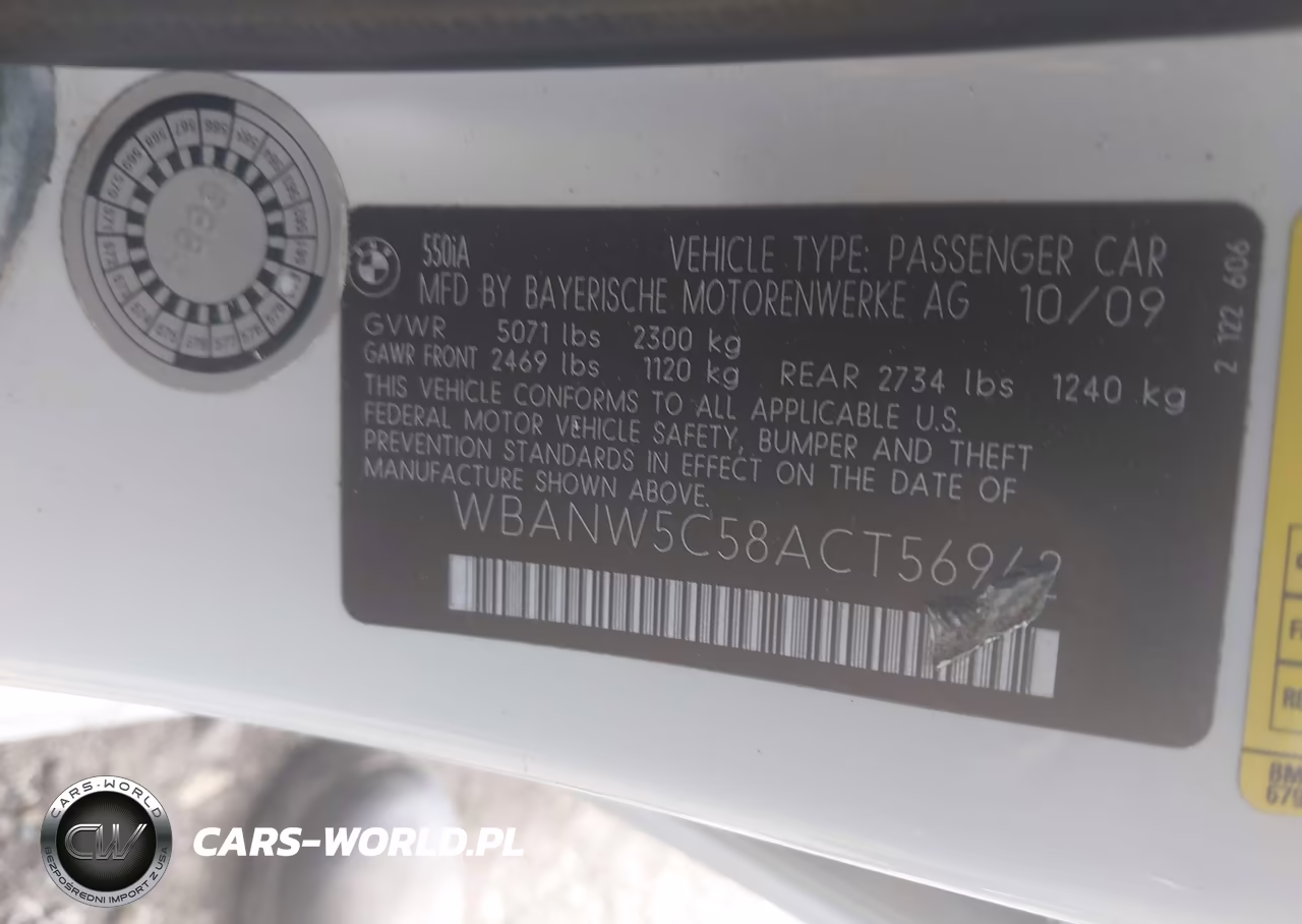 2010 BMW 550I VIN:WBANW5C58ACT56962 - 9