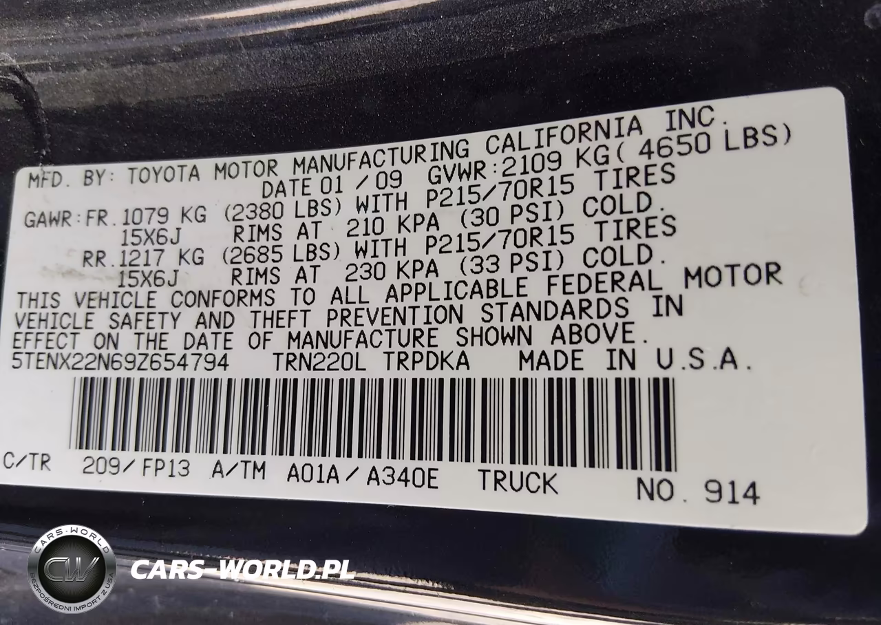 2009 Toyota Tacoma VIN:5TENX22N69Z654794 - 9
