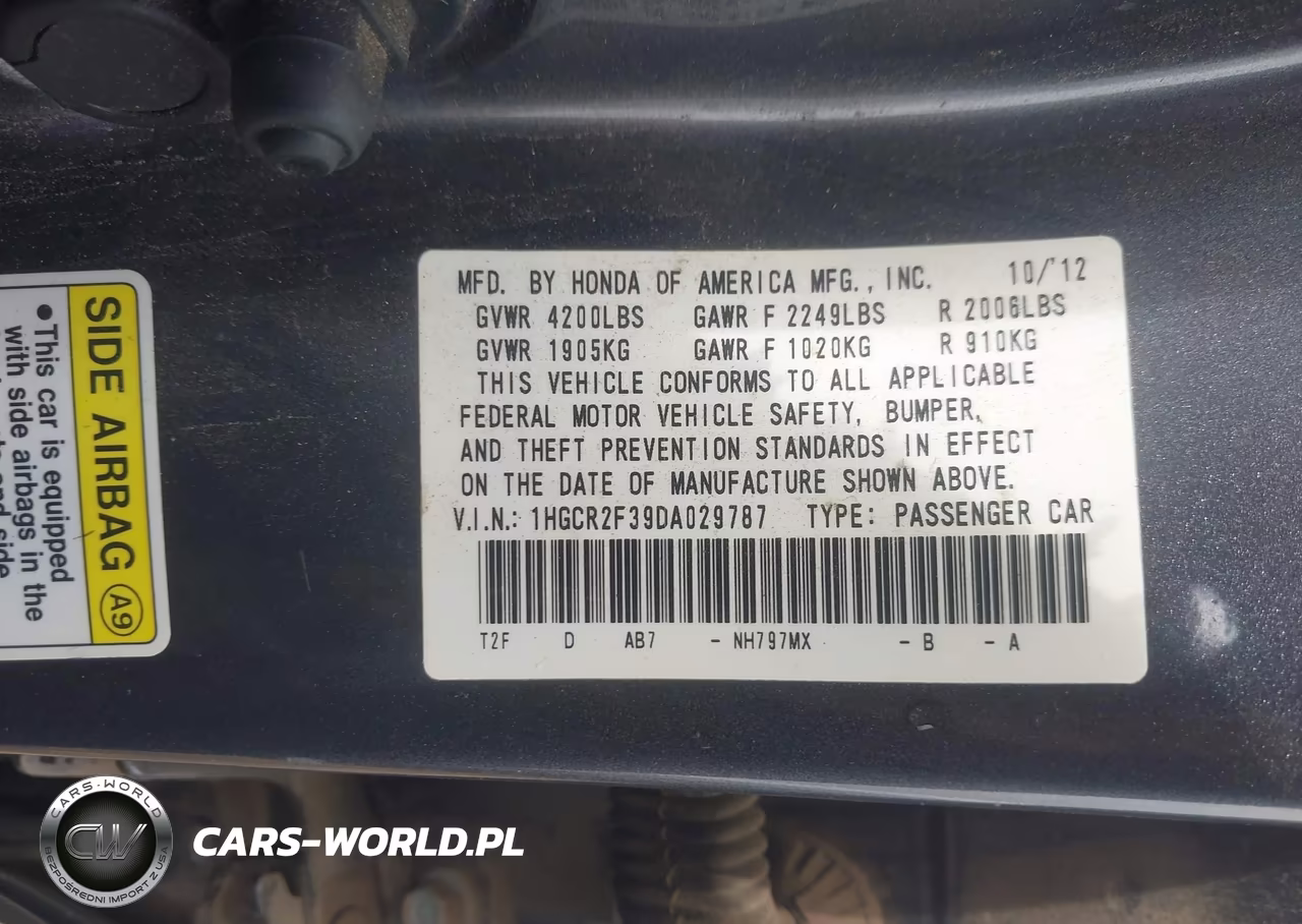 2013 Honda Accord Lx VIN:1HGCR2F39DA029787 - 9