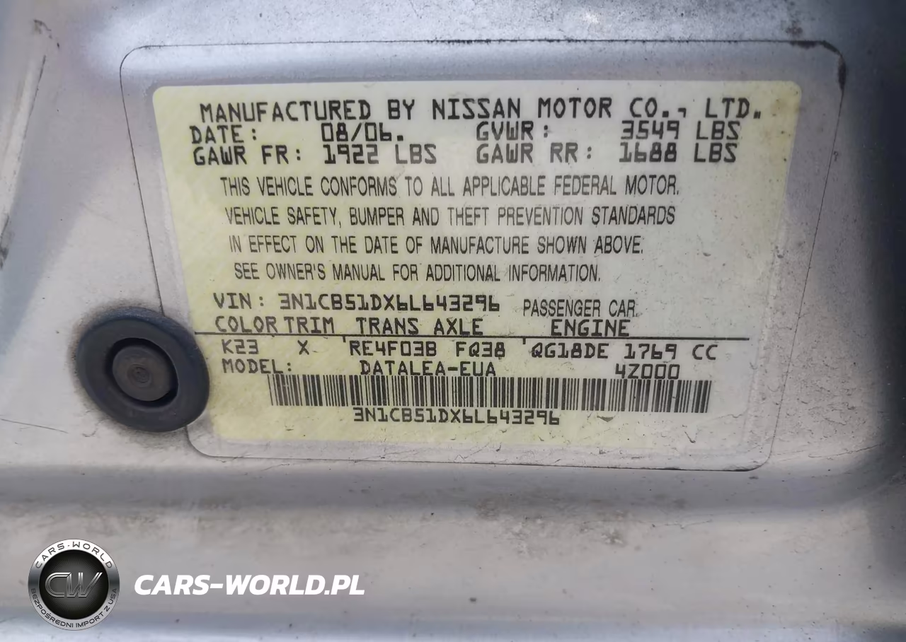 2006 Nissan Sentra 1.8S VIN:3N1CB51DX6L643296 - 9