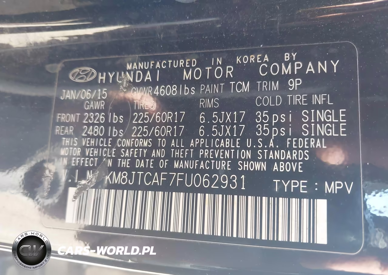 2015 Hyundai Tucson Gls VIN:KM8JTCAF7FU062931 - 9