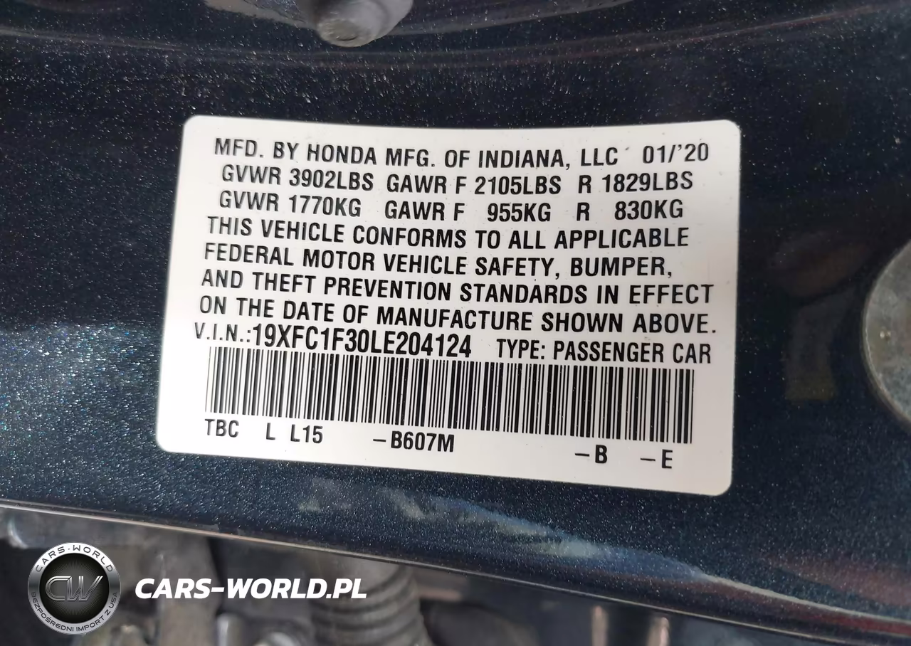 2020 Honda Civic Ex VIN:19XFC1F30LE204124 - 9