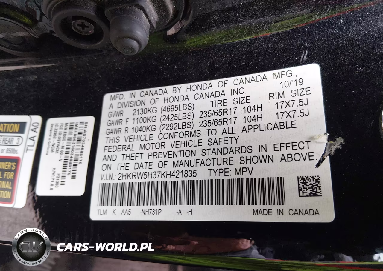 2019 Honda Cr-V Lx VIN:2HKRW5H37KH421835 - 9