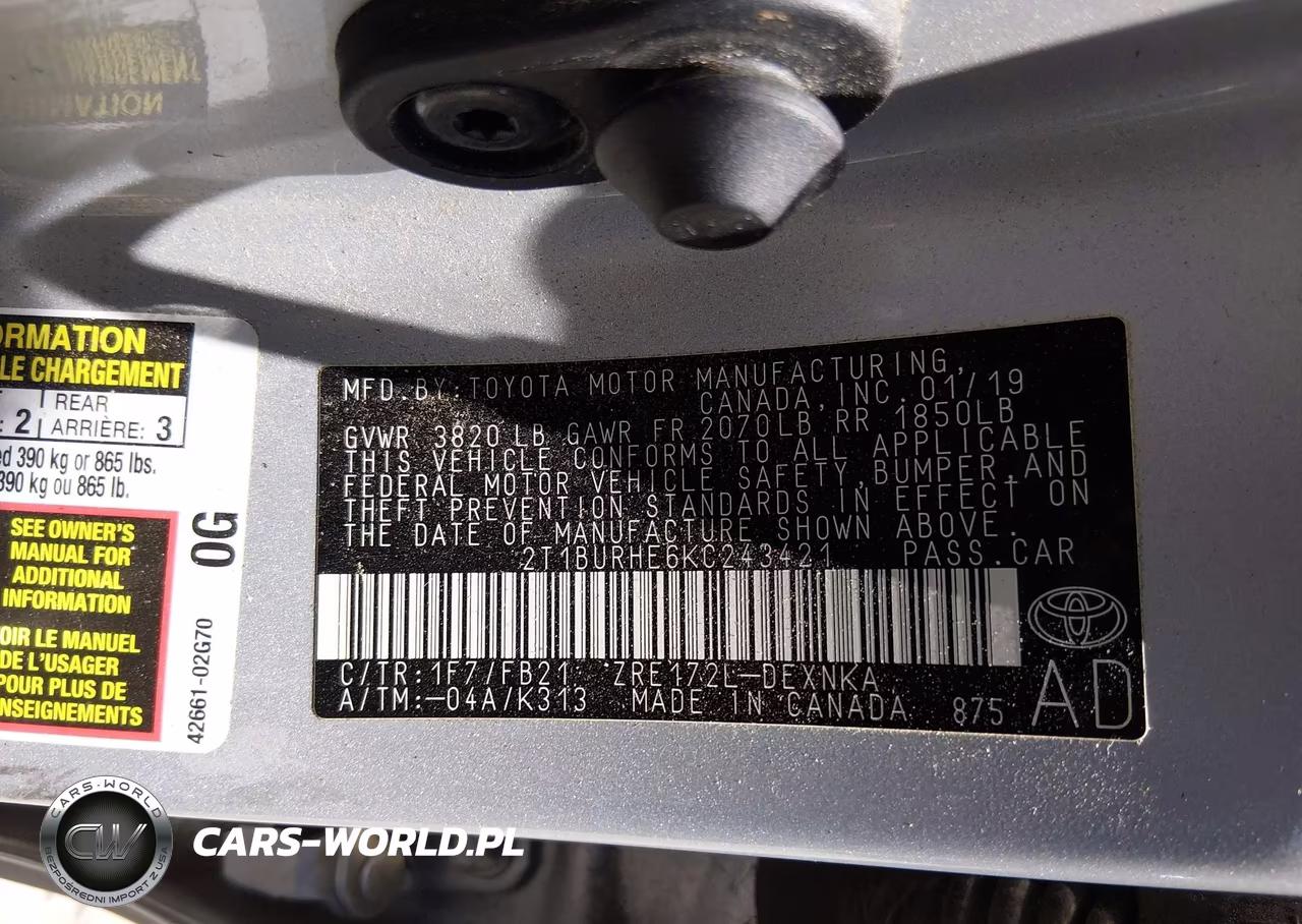 2019 Toyota Corolla Le VIN:2T1BURHE6KC243421 - 9