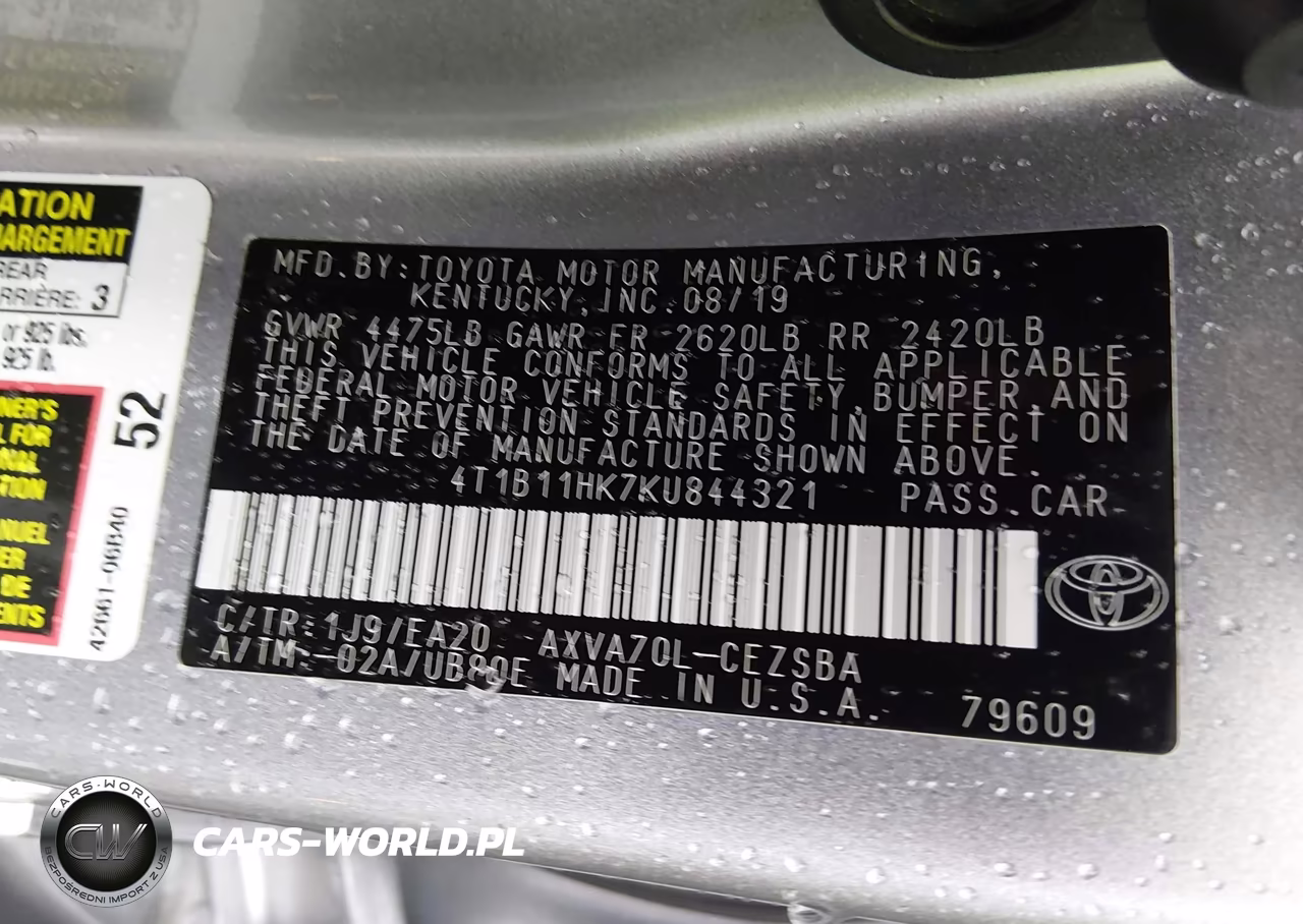 2019 Toyota Camry Se VIN:4T1B11HK7KU844321 - 9