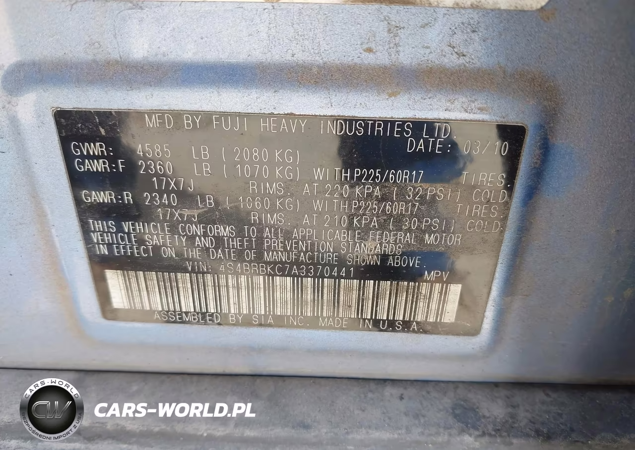 2010 Subaru Outback 2.5I Limited VIN:4S4BRBKC7A3370441 - 9