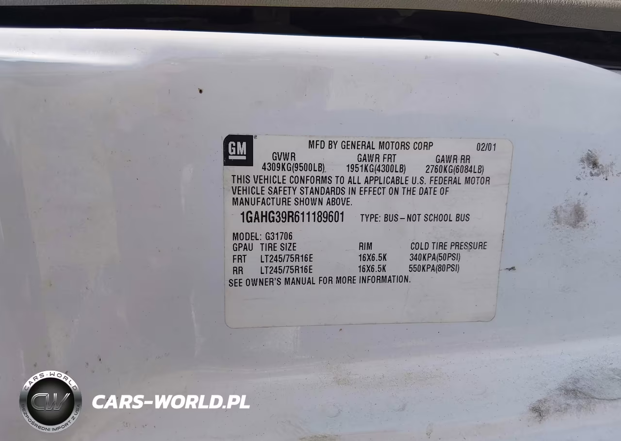 2001 Chevrolet Express VIN:1GAHG39R611189601 - 7