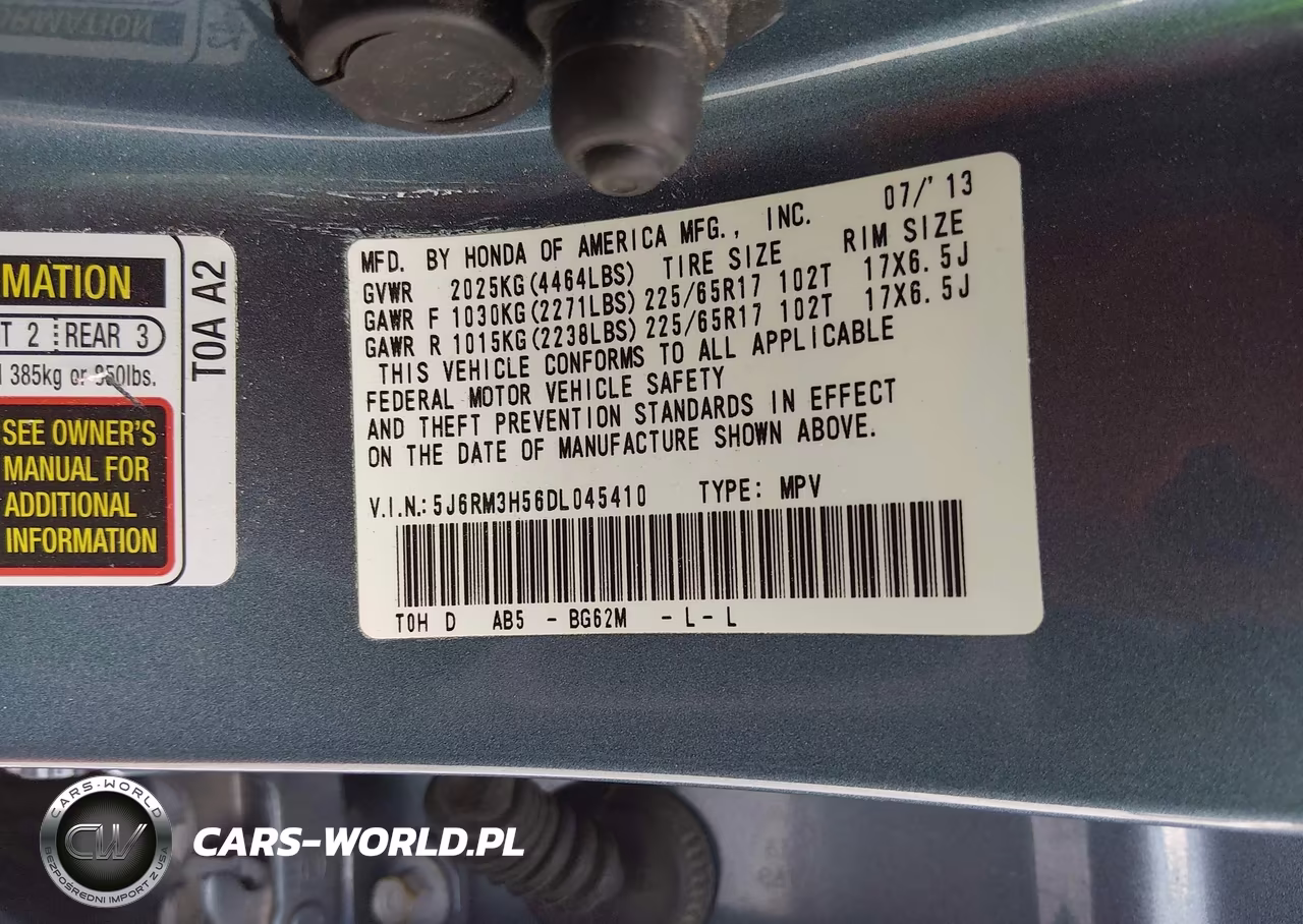 2013 Honda Cr-V Ex VIN:5J6RM3H56DL045410 - 9