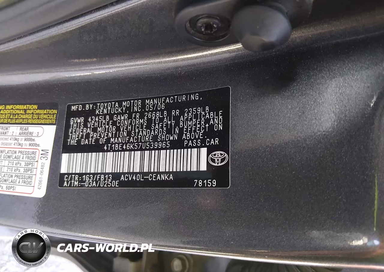 2007 Toyota Camry Le VIN:4T1BE46K57U539965 - 9
