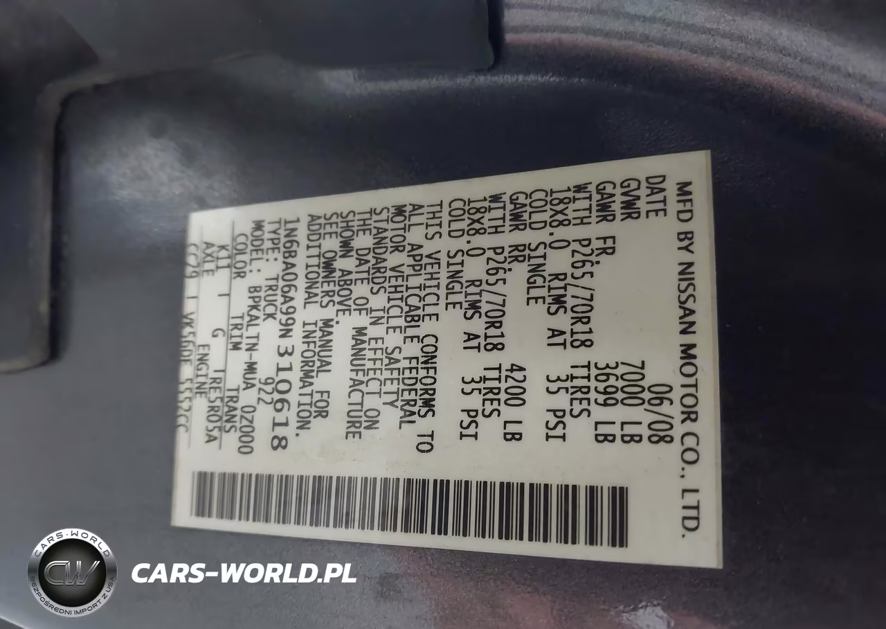 2009 Nissan Titan Se VIN:1N6BA06A99N310618 - 9