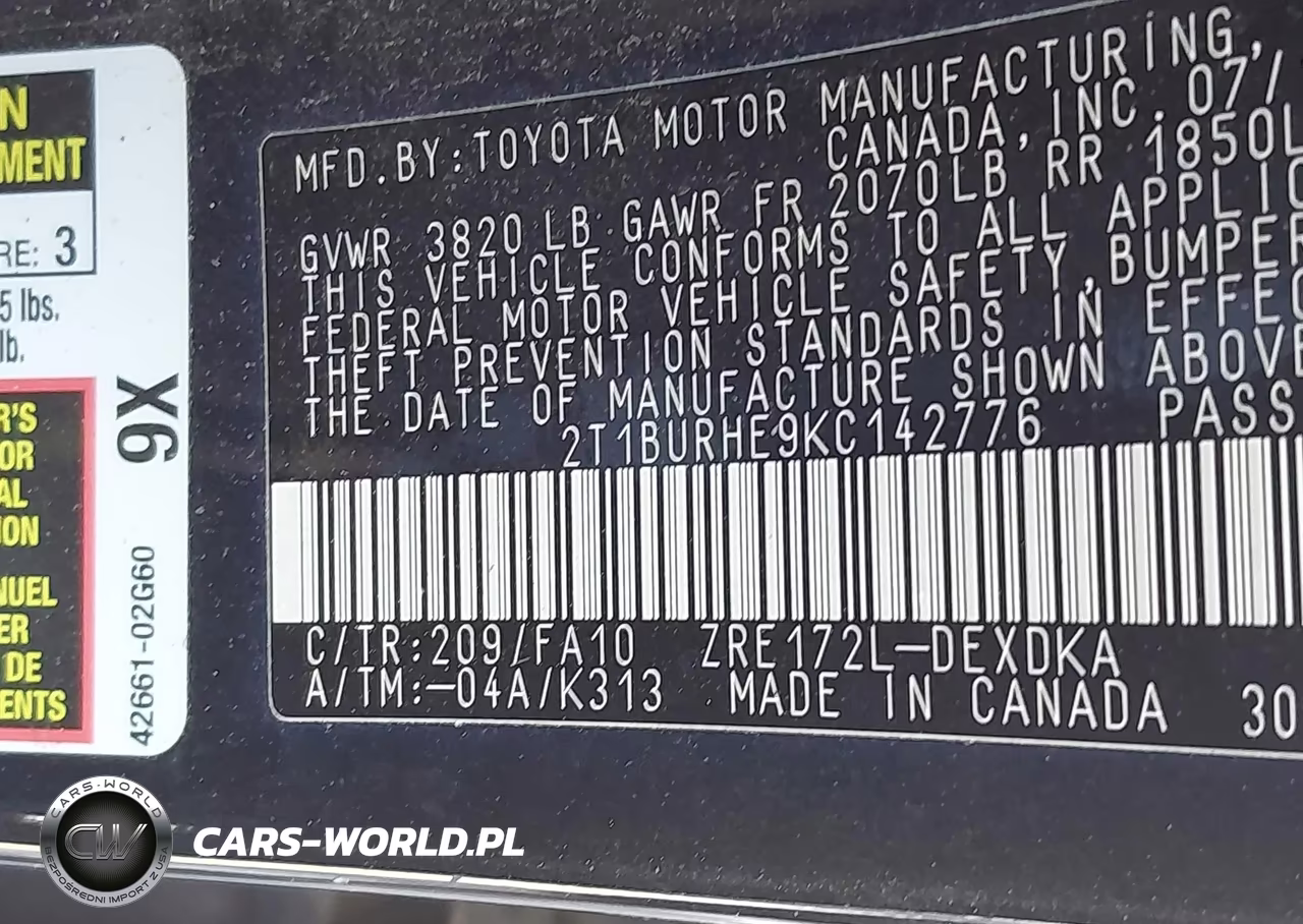 2019 Toyota Corolla L VIN:2T1BURHE9KC142776 - 9