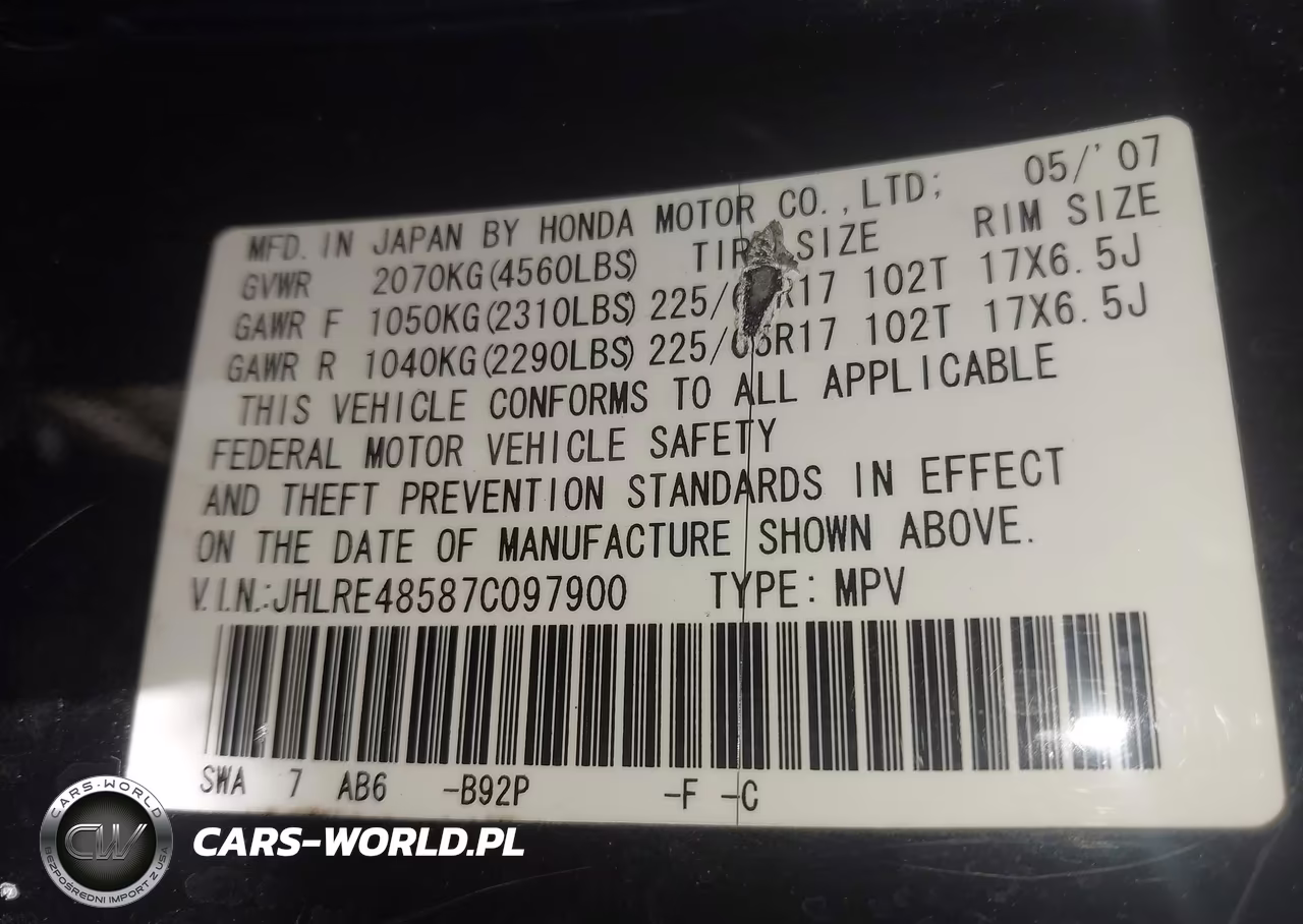 2007 Honda Cr-V Ex VIN:JHLRE48587C097900 - 9