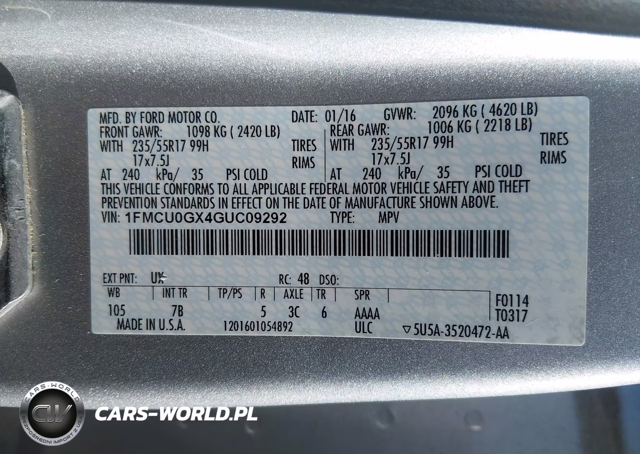 2016 Ford Escape Se VIN:1FMCU0GX4GUC09292 - 9