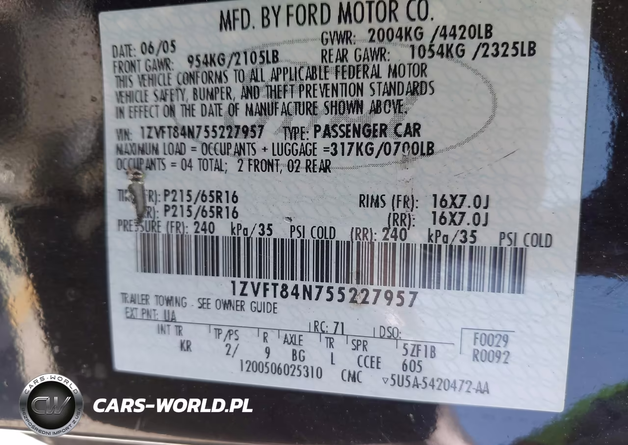 2005 Ford Mustang VIN:1ZVFT84N755227957 - 9