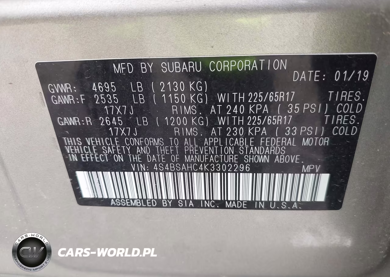2019 Subaru Outback 2.5I Premium VIN:4S4BSAHC4K3302296 - 9
