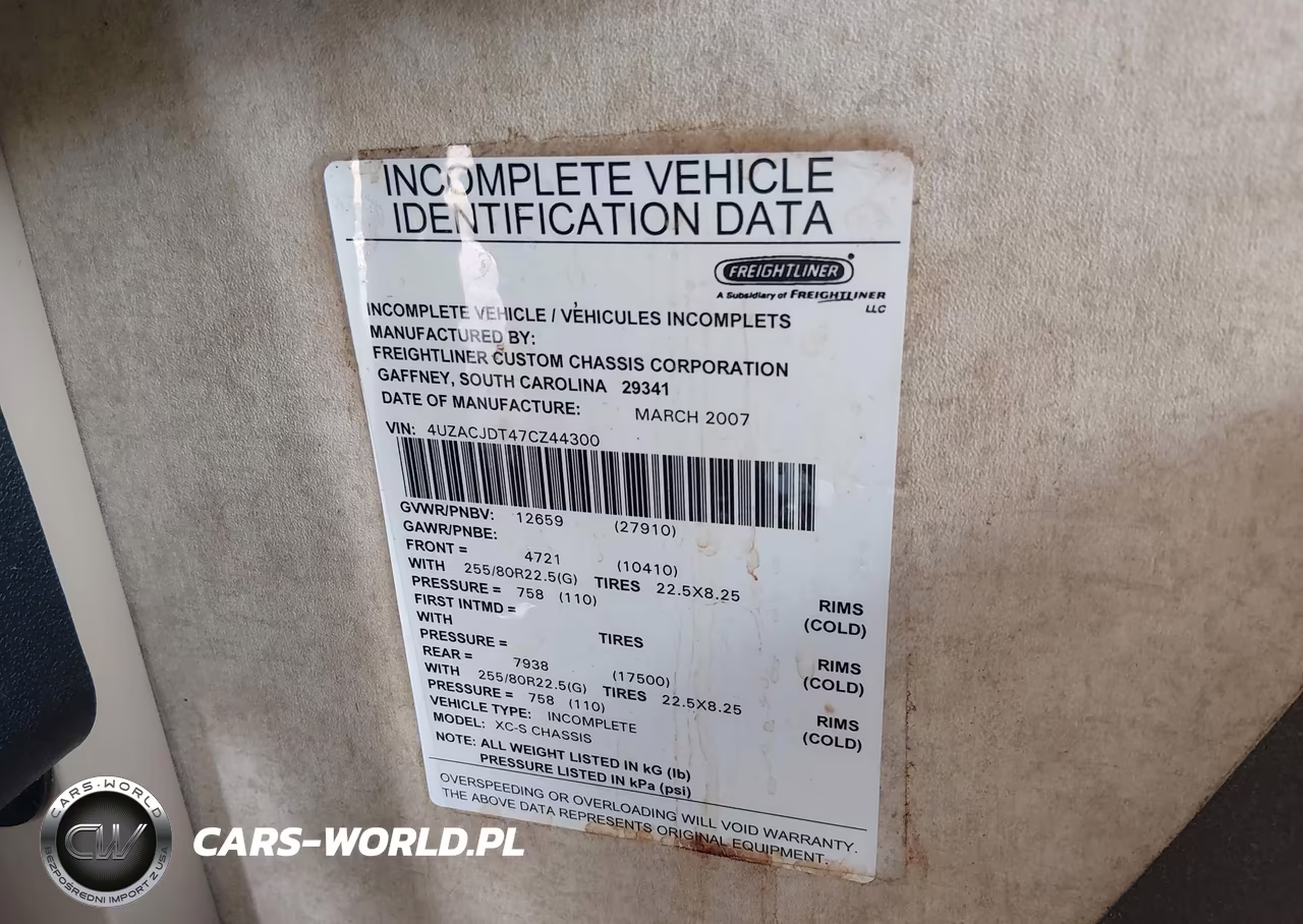 2007 Freightliner Chassis X Line Motor Home VIN:4UZACJDT47CZ44300 - 9