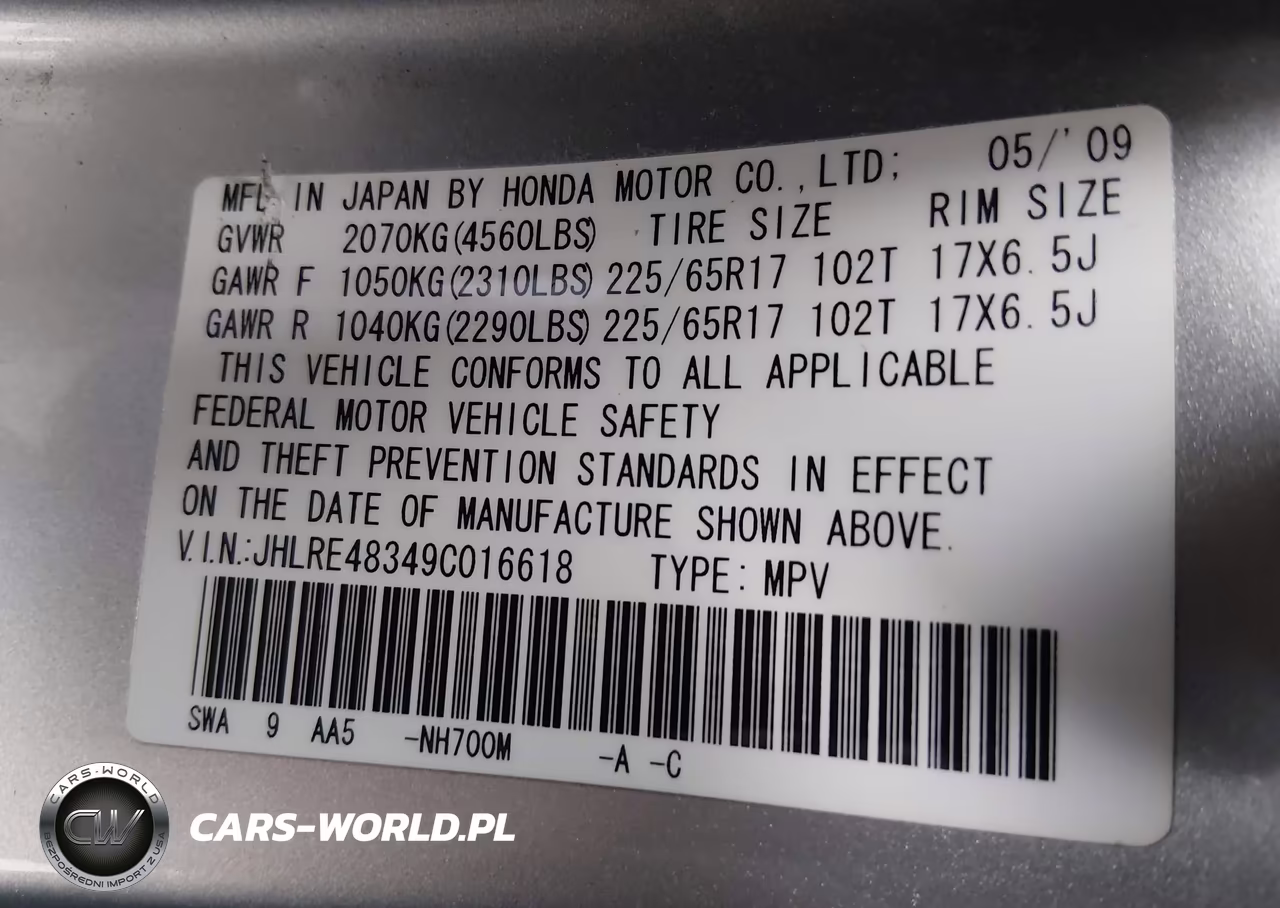 2009 Honda Cr-V Lx VIN:JHLRE48349C016618 - 9