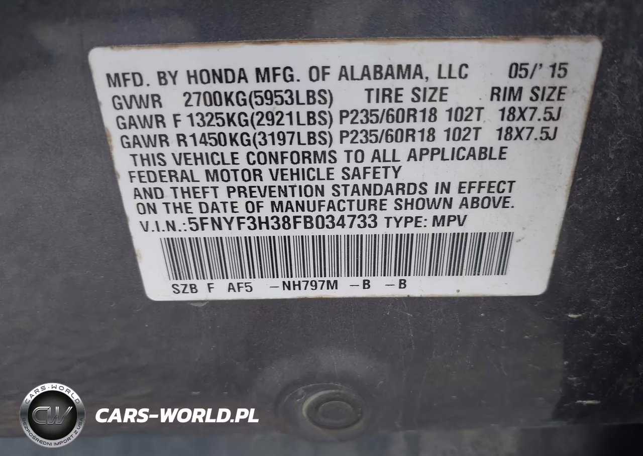 2015 Honda Pilot Se VIN:5FNYF3H38FB034733 - 9