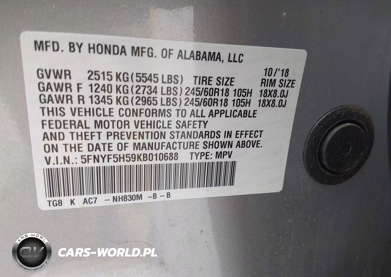 2019 Honda Pilot Ex-L VIN:5FNYF5H59KB010688 - 9