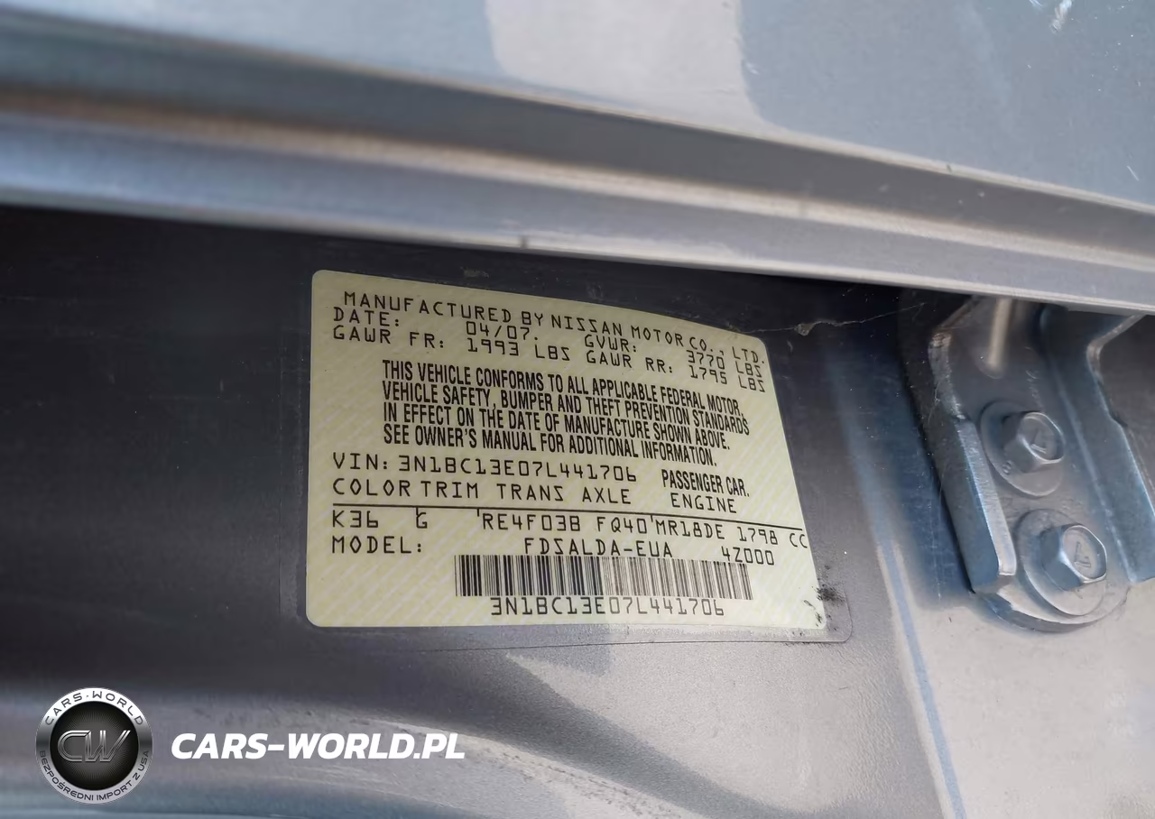 2007 Nissan Versa 1.8S VIN:3N1BC13E07L441706 - 9