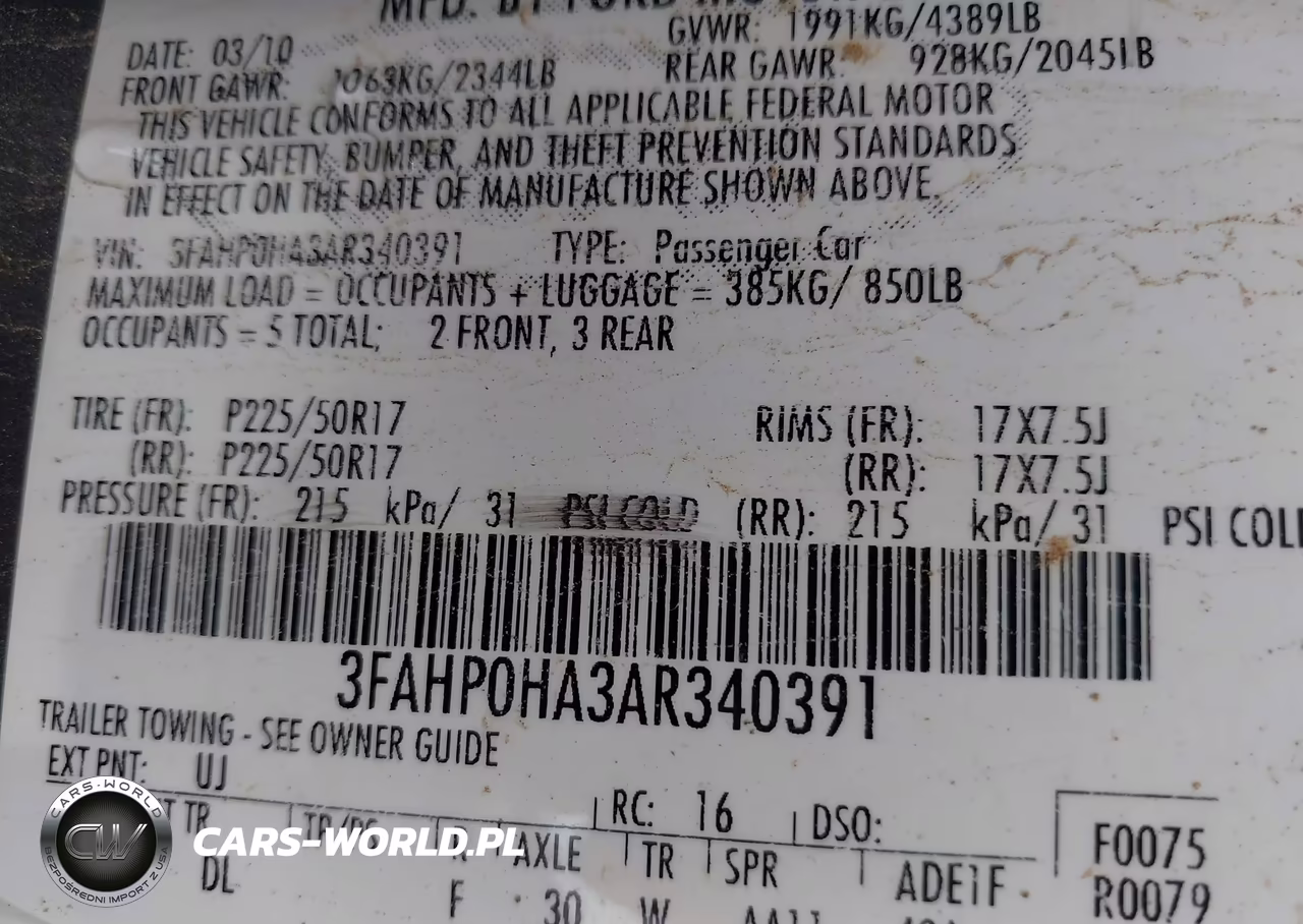 2010 Ford Fusion Se VIN:3FAHP0HA3AR340391 - 9