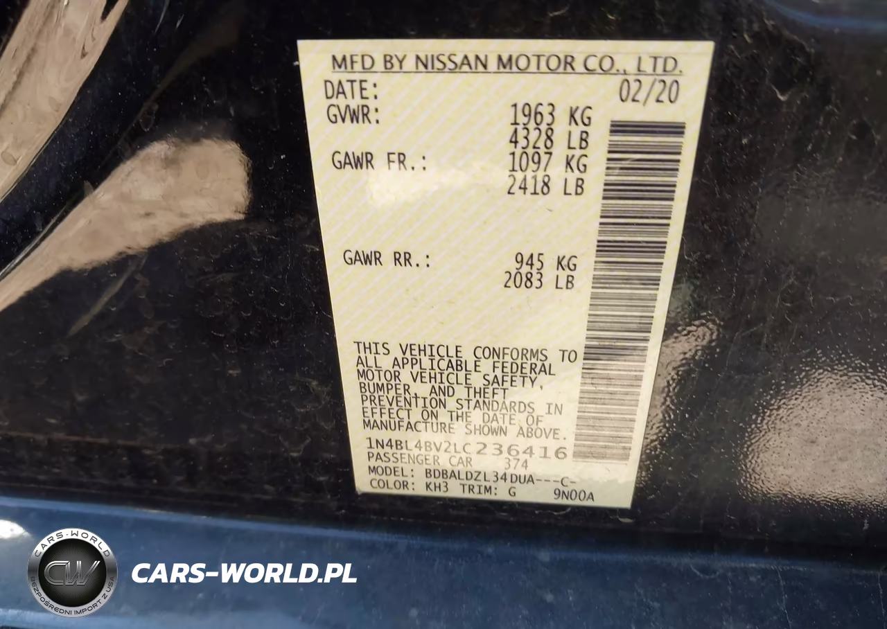 2020 Nissan Altima S Fwd VIN:1N4BL4BV2LC236416 - 9