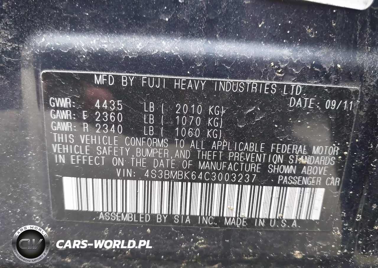 2012 Subaru Legacy 2.5I Limited VIN:4S3BMBK64C3003237 - 9