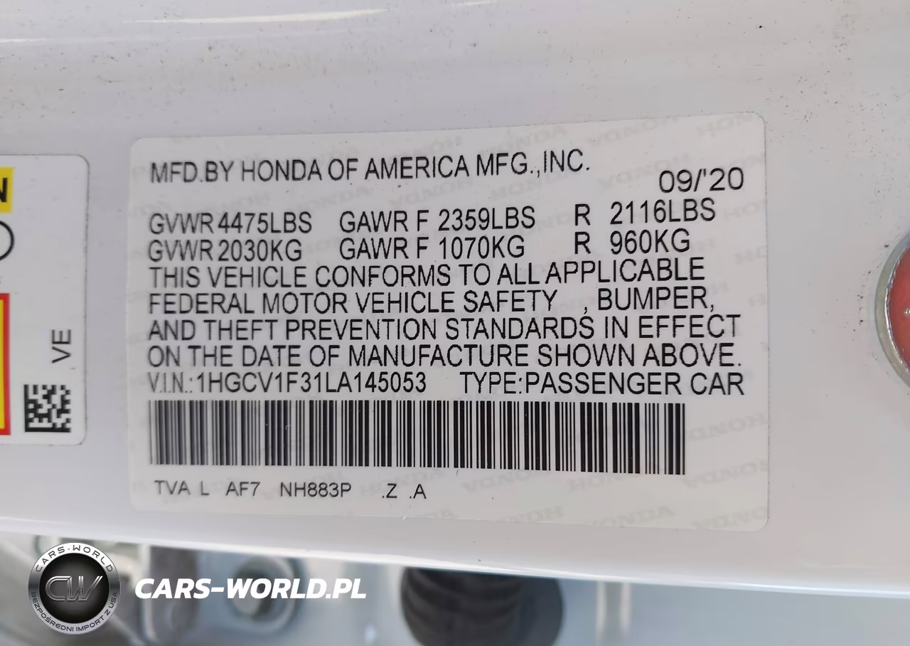 2020 Honda Accord Sport VIN:1HGCV1F31LA145053 - 9