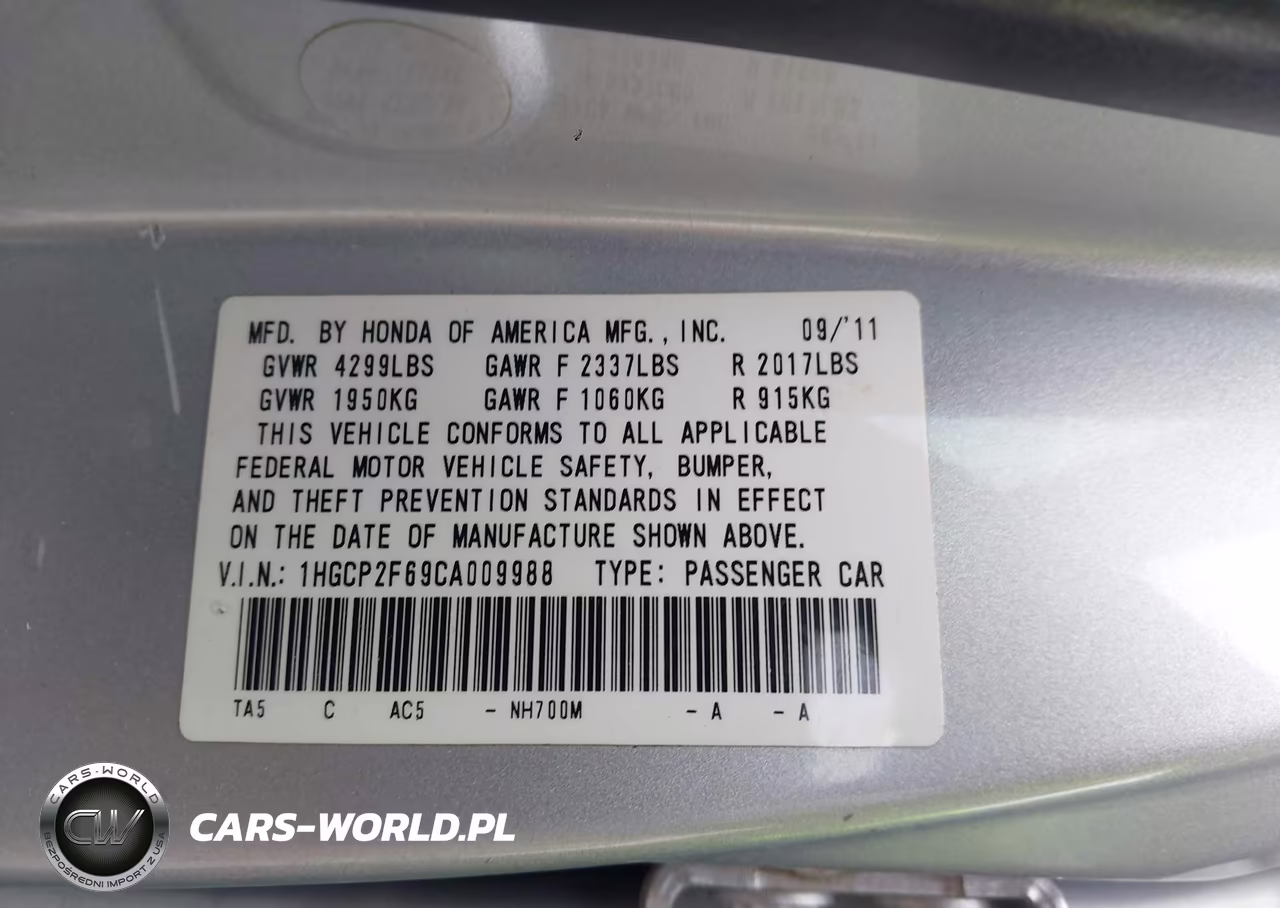 2012 Honda Accord 2.4 Se VIN:1HGCP2F69CA009988 - 9